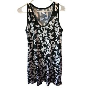 Colada Co Art Deco Mini Dress M Womens Black White Floral Stretchy Sleeveless